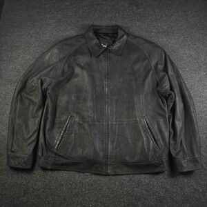 Remy Leather Black Full Zip Bomber Jacket Made in USA Butter Soft Men's 44